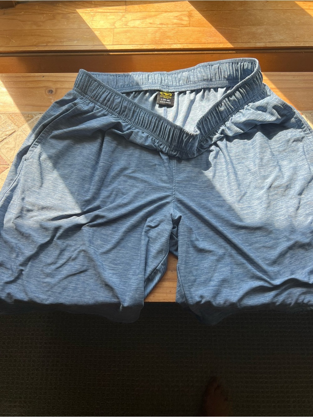 Athletic Works Men Blue Solid Polyester Knit Shorts Pockets Drawstring L 9in-423
